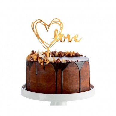 Acrylic cake topper Love, gold, 13x10 cm 1