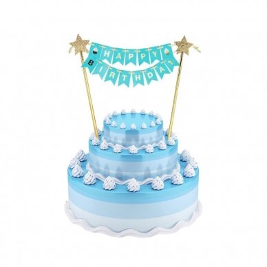 Paper cake decoration B&G Happy Birthday, light blue, 25 cm