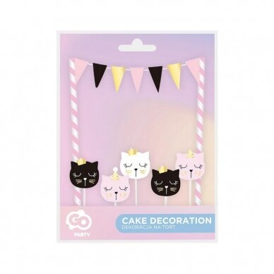 Paper cake decoration Cat (2 paper straws, 1 mini bunting, 5 pick candles) 1