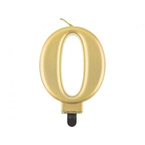 Birthday candle digit 0, metallic gold, 8.0 cm