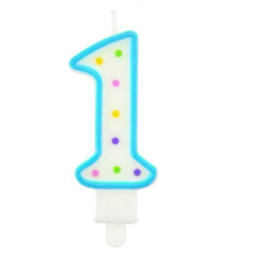 Light Blue Polka Dot Cake Candle Number 1