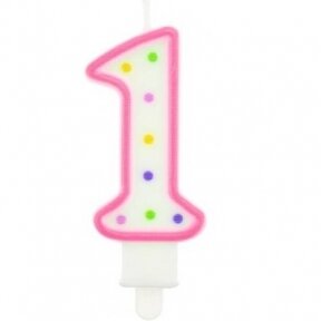 Pink Polka Dot Cake Candle Number 1