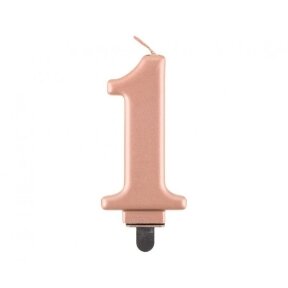 Birthday candle digit 1, metallic rosegold, 8.0 cm