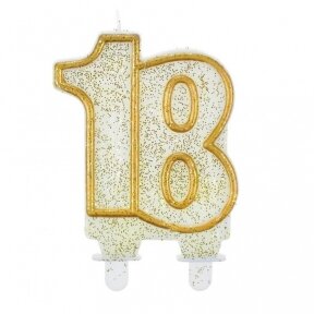 Birthday candle digit "18", gold outline