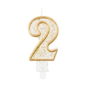 Digit candle "2", gold outline