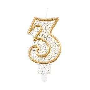 Digit candle "3", gold outline