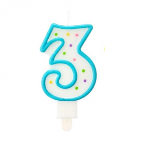 Light Blue Polka Dot Cake Candle Number 3