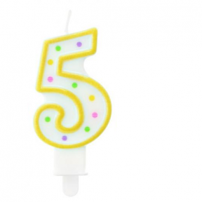 Yellow Polka Dot Cake Candle Number 5