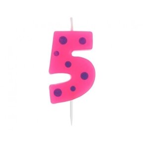 Pick candle "Dots" with digit "5", 6 cm