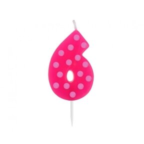 Pick candle "Dots" with digit "6", 6 cm