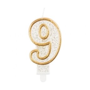 Digit candle "9", gold outline