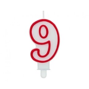 Digit candle "9", red outline, 7 cm