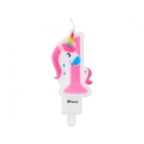 Candle number 1, with unicorn, 7,8 cm