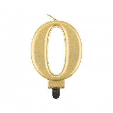 Birthday candle digit 0, metallic gold, 8.0 cm