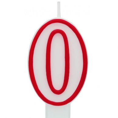 Digit candle "0", red outline, 7 cm