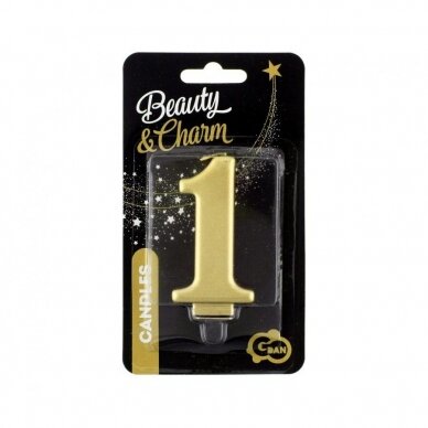 Birthday candle digit 1, metallic gold, 8.0 cm 1