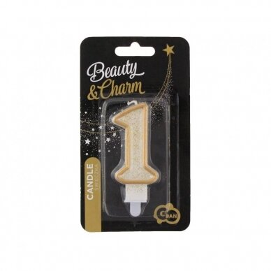 Digit candle "1", gold outline 1