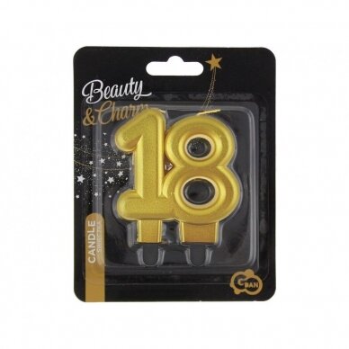 B&C digit candle 18, gold metallic, 8.0 cm 1