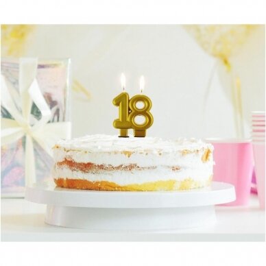 B&C digit candle 18, gold metallic, 8.0 cm 2