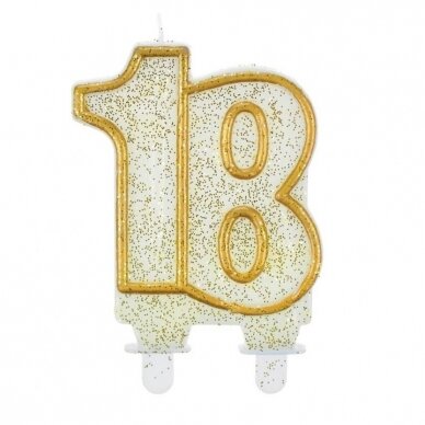 Birthday candle digit "18", gold outline