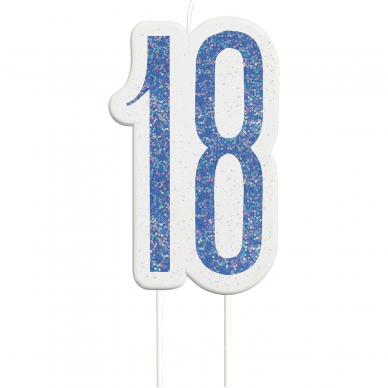 Unique 83878 Blue Glitter 18th Birthday Plectrums Candle 1pc, Age 18