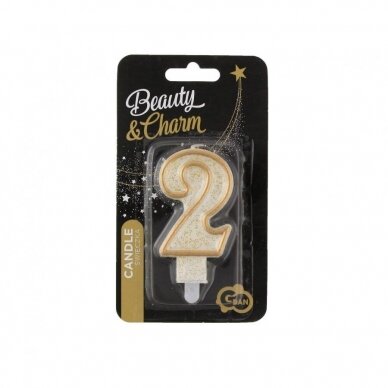 Digit candle "2", gold outline 1