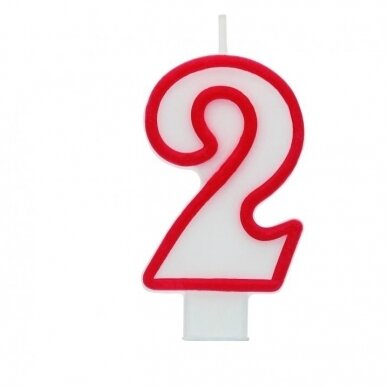 Digit candle "2", red outline, 7 cm