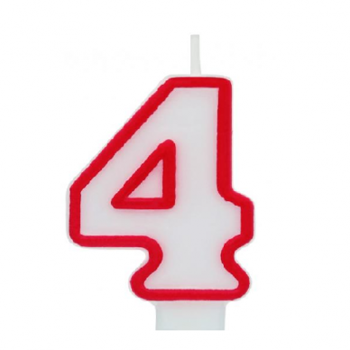 Digit candle "4", red outline, 7 cm