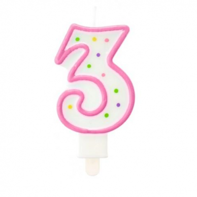 Candle number with dots 3, 7.5 cm Pink 1