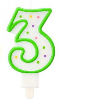 Candle number with dots 3, 7.5 cm Green 1