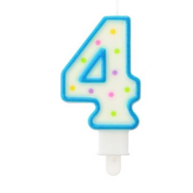 Light Blue Polka Dot Cake Candle Number 4