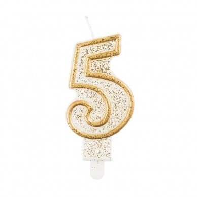 Digit candle "5", gold outline