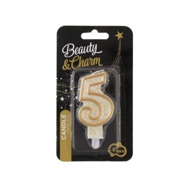 Digit candle "5", gold outline 1