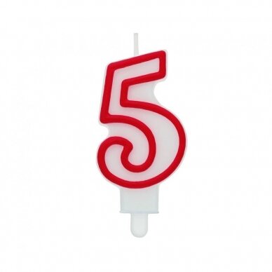 Digit candle "5", red outline, 7 cm