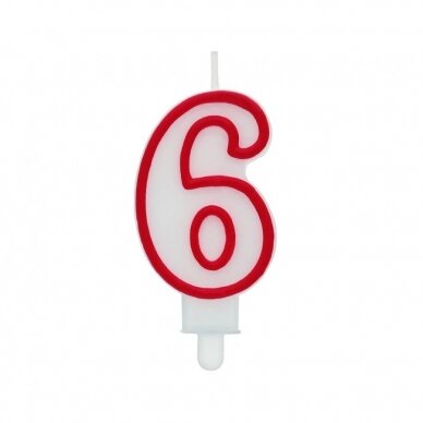 Digit candle "6", red outline, 7 cm