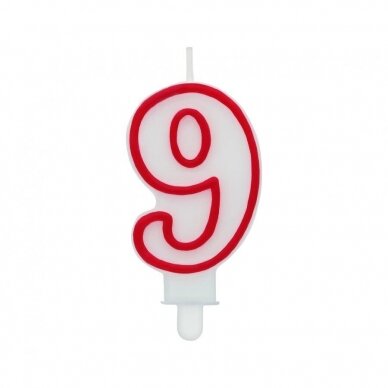 Digit candle "9", red outline, 7 cm