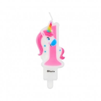 Candle number 1, with unicorn, 7,8 cm