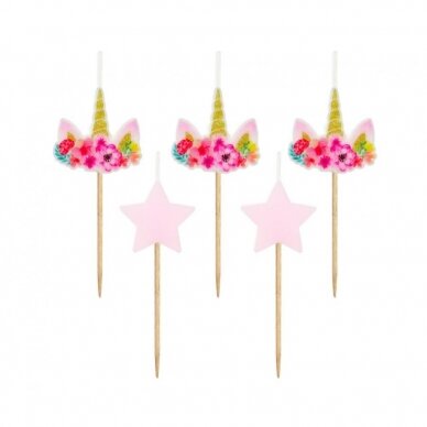 Pick candles Pink Unicorn, 5 pcs